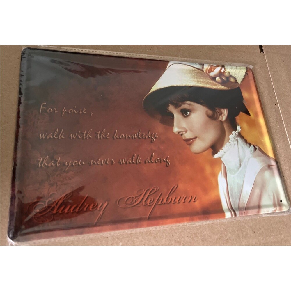 Audrey Hepburn Sign - Vintage Style Metal Tin Wall  12x8”